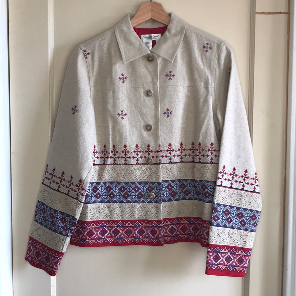 Coldwater Creek linen-blend embroidered jacket